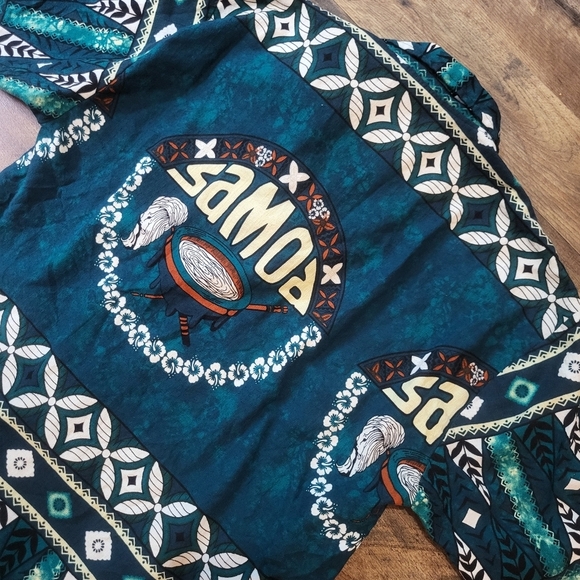 Vintage Mens Samoa Hawaiian Blue and Black Surfer Shirt Size XL - Picture 7 of 7